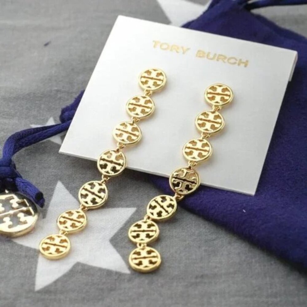 Tory Burch Miller Logo Linear Drop Statement Earrings (Brand New )